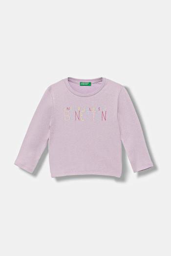 Detská bavlnená košeľa s dlhým rukávom United Colors of Benetton fialová farba, 3I9WG10JS