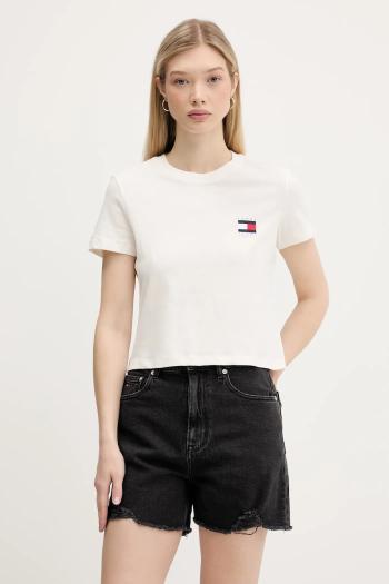 Bavlnené tričko Tommy Jeans dámske, béžová farba, DW0DW21423