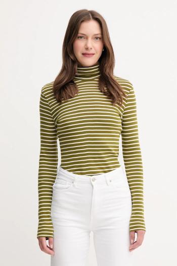 Bavlnené tričko s dlhým rukávom United Colors of Benetton modrá farba, s rolákom, 30YSE2225