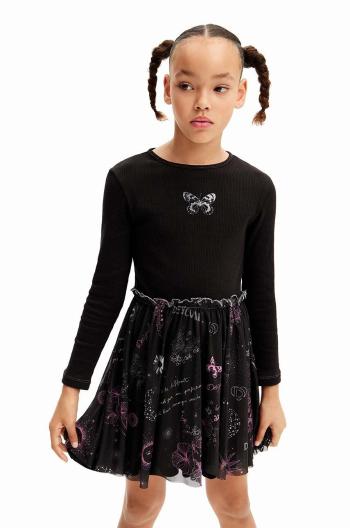 Dievčenské šaty Desigual čierna farba, mini, áčkový strih, 24WGVK16