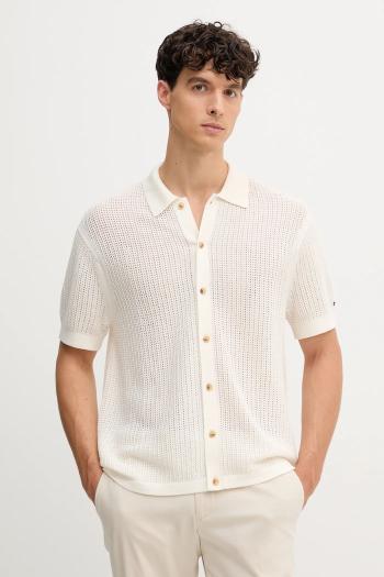 Bavlnená košeľa Tommy Hilfiger béžová farba, voľný strih, s klasickým golierom, MW0MW39530