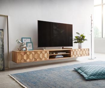 TV stolík Fevo 240 cm akácia prírodná 4 dvierka závesné