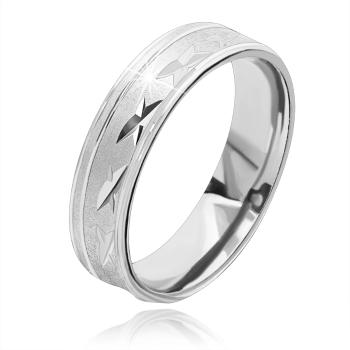Strieborná obrúčka 925 - matný povrch, zárezy v tvare krížikov a zvislej línie - Veľkosť: 49 mm