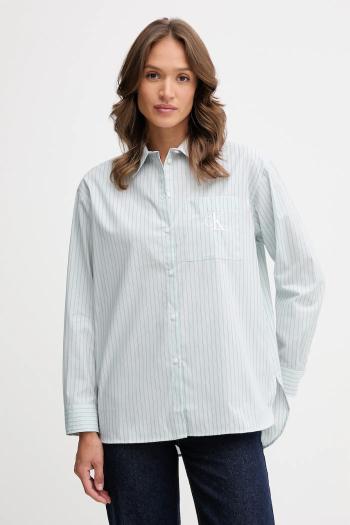 Košeľa Calvin Klein Jeans zelená farba, voľný strih, s klasickým golierom, LV044D170G