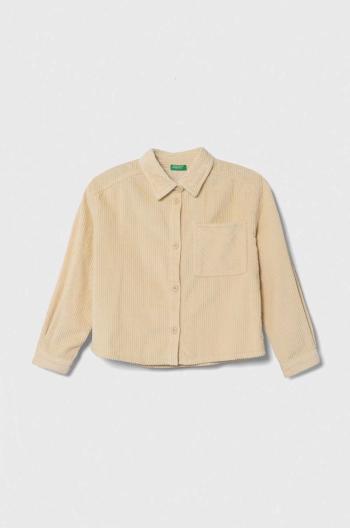 Detská Menčestrová košeľa United Colors of Benetton béžová farba