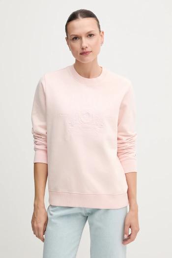 Bavlnená mikina Tommy Jeans ružová farba, s nášivkou, DW0DW20637
