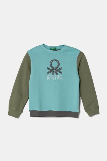 Detská bavlnená mikina United Colors of Benetton tyrkysová farba, s potlačou, 3J70G10HW
