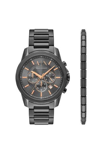 Hodinky a náramok Armani Exchange čierna farba, AX7170SET