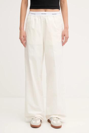 Bavlnené nohavice Calvin Klein Jeans béžová farba, široké, vysoký pás, LV044C403G
