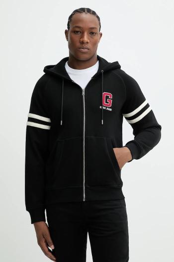 Bavlnená mikina Guess Jeans pánska, čierna farba, s kapucňou, s nášivkou, M5GQ26 KCPR1
