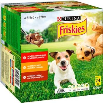 Friskies adult kapsičky s hovädzím, kuracím a jahňacím v šťave 24 × 100 g (7613037013245)