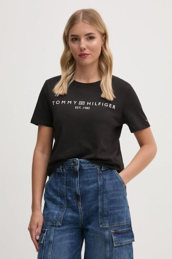 Bavlnené tričko Tommy Hilfiger dámske, čierna farba, WW0WW40276