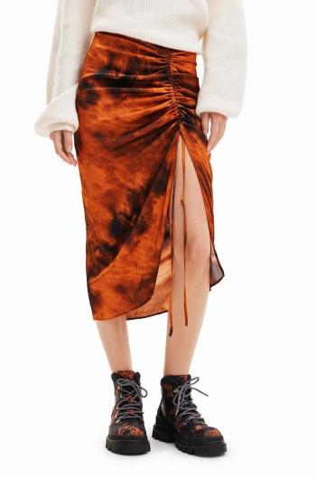 Sukňa Desigual 23WWFW07 WOMAN WOVEN SKIRT LONG oranžová farba, midi, rovný strih