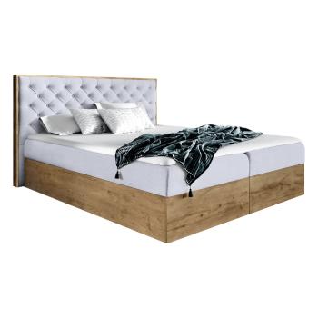 KONDELA Wood 3 boxspringová manželská posteľ sivá / dub lancelot