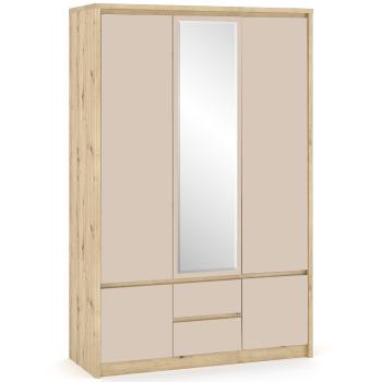 NABBI Daicos W-3D2DRWS trojdverová šatníková skriňa so zrkadlom dub artisan / champagne