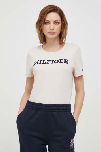 Bavlnené tričko Tommy Hilfiger béžová farba