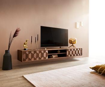 TV stolík Fevo 200 cm akáciová hnedá 2 dvierka na pántoch