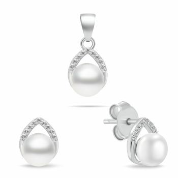 Brilio Silver Sofistikovaný strieborný set šperkov s perlami SET290W (náušnice, prívesok)