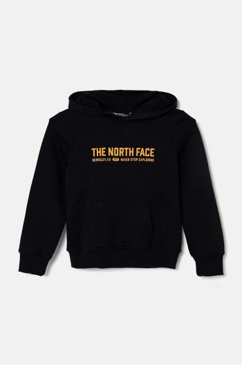 Detská bavlnená mikina The North Face VARSITGRAPHIC RELAXED HOODIE čierna farba, s kapucňou, s potlačou, NF0A89HBJK31