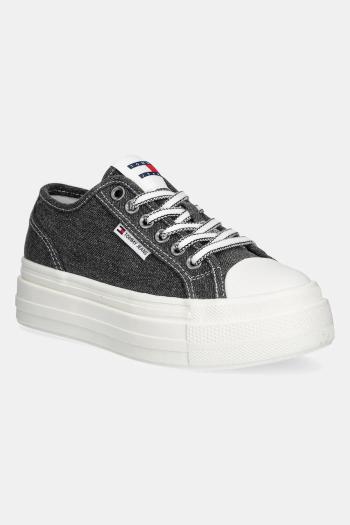 Tenisky Tommy Jeans FOXING FLATFORM LC čierna farba, EN0EN02736