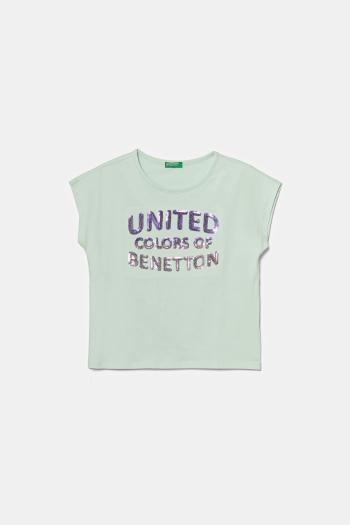 Detské bavlnené tričko United Colors of Benetton tyrkysová farba, 3I1XC10P1