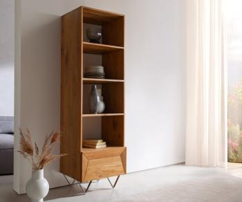 Skriňa Kayu 55x180 cm prírodná akáciová knižnica 1 dverová v tvare V
