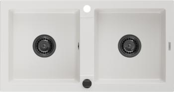 MEXEN/S MEXEN/S - Mario granitový drez 2-bowl 820 x 436 mm, biela, + sifón grafit 6504822000-20-B