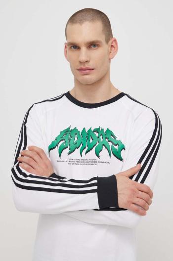 Bavlnené tričko s dlhým rukávom adidas Originals Flames biela farba, s potlačou, IS2917