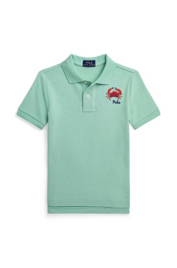 Detská bavlenná polokošeľa Polo Ralph Lauren zelená farba, jednofarebný