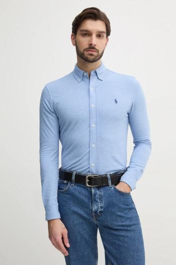 Bavlnená košeľa Polo Ralph Lauren pánska, čierna farba, regular, s golierom button-down, 710654408