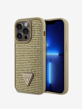 Guess Rhinestones Triangle Metal Logo Kryt pro iPhone 15 Pro Gold Telefontok Lila