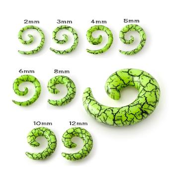 Expander do ucha - svetlozelený slimák s efektom čiernych prasklín - Hrúbka: 4 mm