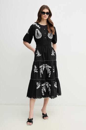 Bavlnené šaty Pepe Jeans DESTINY DRESS čierna farba, midi, áčkový strih, PL953743