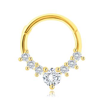 Zlatý 14K piercing do nosa - krúžok, číre zirkóny, kĺbové zapínanie