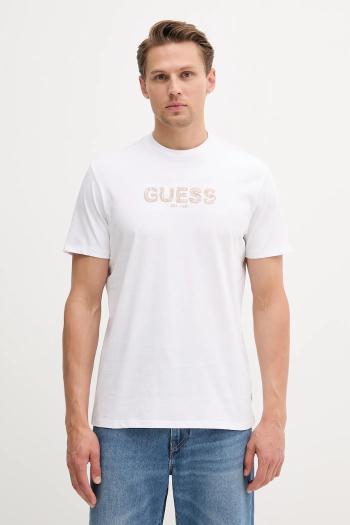 Bavlnené tričko Guess pánske, biela farba, s nášivkou, M5YI41 KBW41