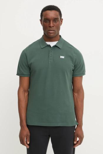Bavlnené polo tričko Helly Hansen zelená farba, jednofarebný