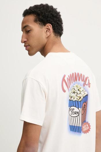 Bavlnené tričko Tommy Jeans pánske, béžová farba, s potlačou, DM0DM20352