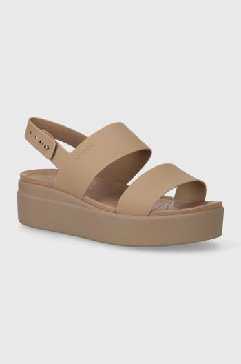 Šľapky Crocs Brooklyn Low Wedge dámske, béžová farba, na platforme, 206453