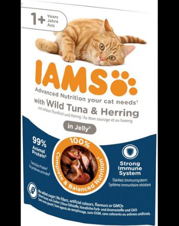 IAMS Cat Adult All Breeds Tuna & Herring In Jelly ton si hering in jeleu 85g hrana pisica