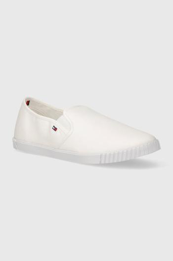 Tenisky Tommy Hilfiger CANVAS SLIP-ON SNEAKER dámske, biela farba, FW0FW07806