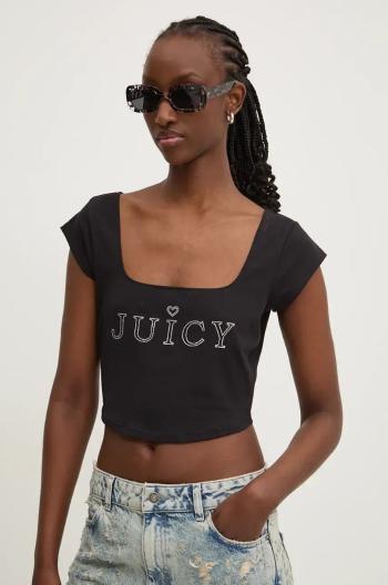 Tričko Juicy Couture REGAL SQUARE NECK CROPPED TEE dámsky, čierna farba, JCBCT224831