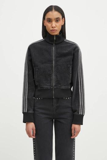 Mikina adidas Originals Adicolor Denim Tracktop dámska, čierna farba, vzorovaná, JD3110