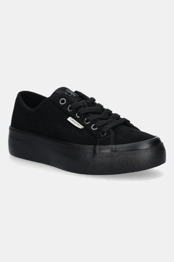 Semišové tenisky Calvin Klein VULC FLATF LACE UP SUE/WL CK čierna farba, YW0YW02000