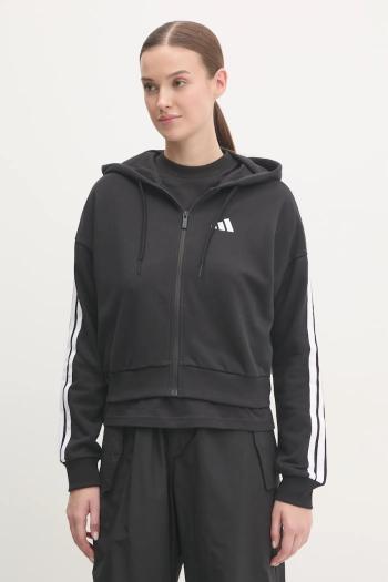 Mikina adidas Essentials dámska, čierna farba, s kapucňou, s nášivkou, JE0052