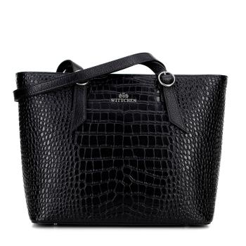 Dámska shopperka z kože croco čierna so strieborným logom 100-4E-623-1S
