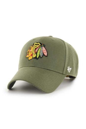 Šiltovka s prímesou vlny 47 brand NHL Chicago Blackhawks zelená farba, s nášivkou