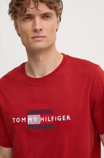 Bavlnené tričko Tommy Hilfiger pánske, červená farba, s nášivkou, MW0MW36455