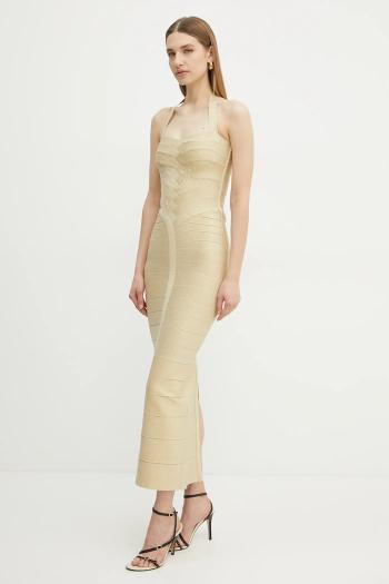 Šaty Herve Leger Iris zlatá farba, maxi, priliehavá, HLM8505780