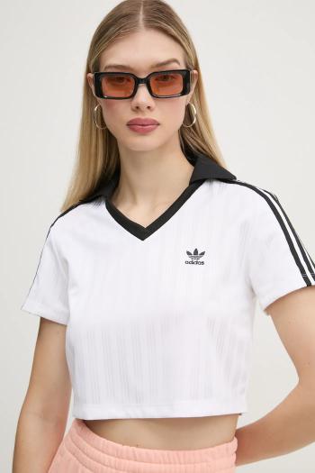 Tričko adidas Originals V-NECK POLO dámske, biela farba, JD2608