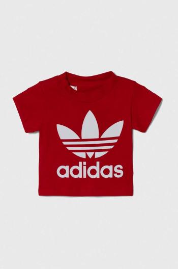 Detské bavlnené tričko adidas Originals červená farba, s potlačou